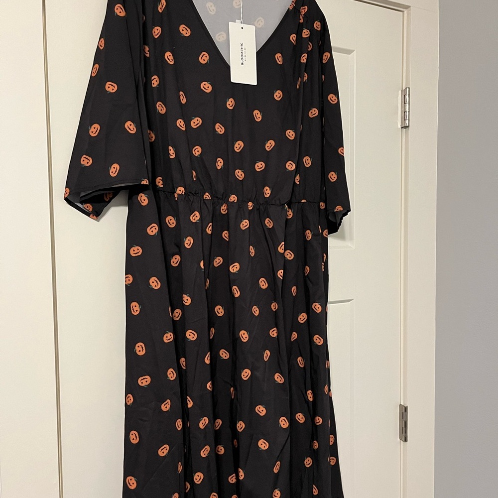 Black Dress with Orange Pumpkin Print